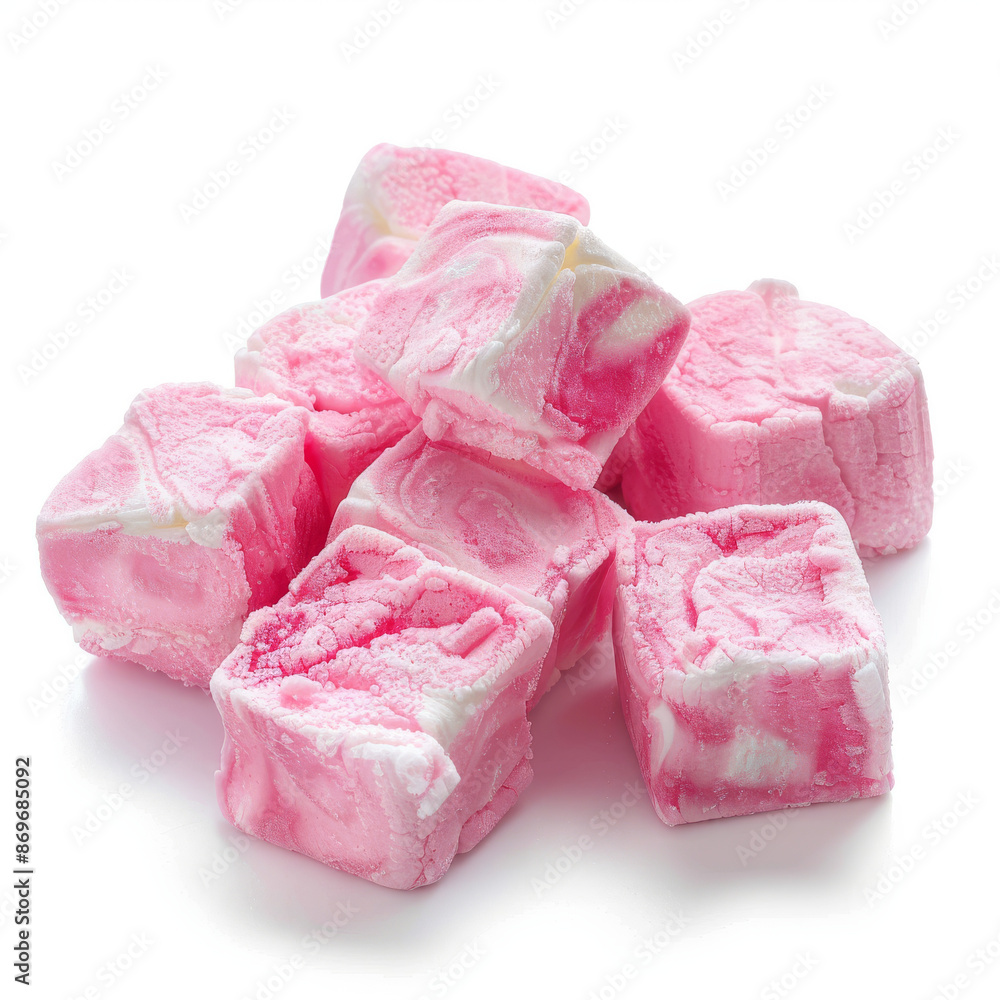 A set of pink zephyr marshmallows, isolated on a white background A set of pink zephyr marshmallows, isolated on a white background