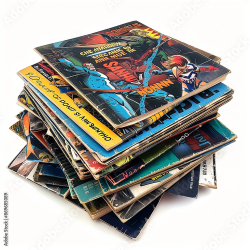 colection of comic books isolated on white background