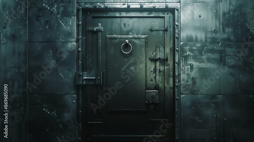 metallic safe door made from solid steel, vault for banking and storage, vintage design, 4k realistic