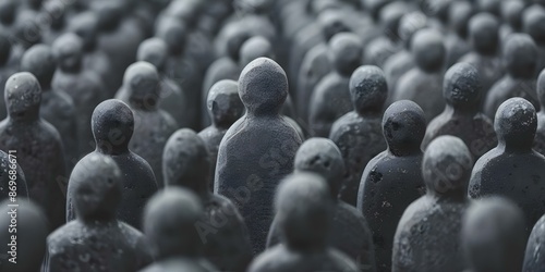 The Depersonalization and Anonymity of Gray Figures in Uniformity. Concept Identity, Depersonalization, Identity Loss, Uniformity, Gray Figures photo