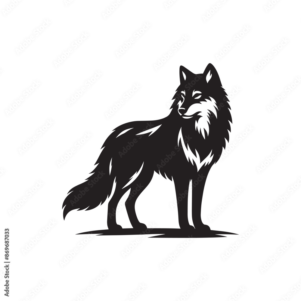 Fototapeta premium Black silhouette of wild wolf on a white background vector illustration
