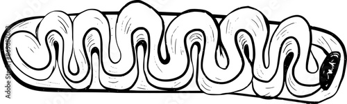 Drawing of pastry products, desserts. Food menu design template. Hand drawn sketch vector illustration. Eclair
