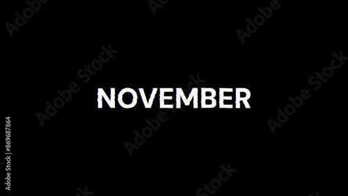 November text with screen effects of technological failures. Spectacular screen glitch with various kinds of interference. Looped