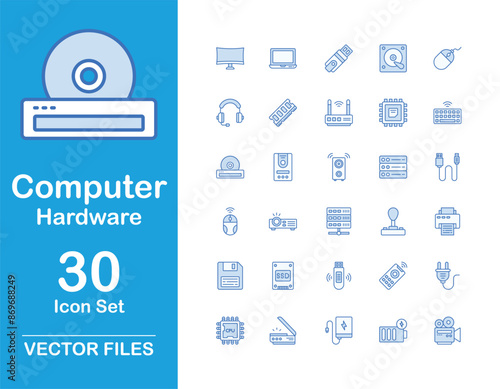 Computer Hardware icons set design with white background stock illustration