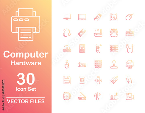 Computer Hardware icons set design with white background stock illustration