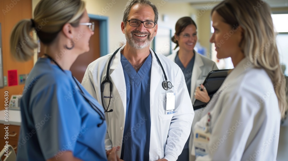 Doctor man , woman, nurse in hospital Doctor man , woman, nurse in hospital