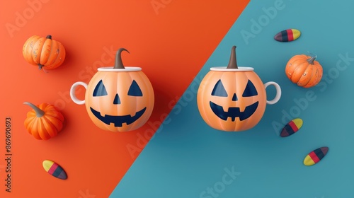 Halloween candy pumpkin cup flat design top view fun theme animation Split-complementary color scheme  photo