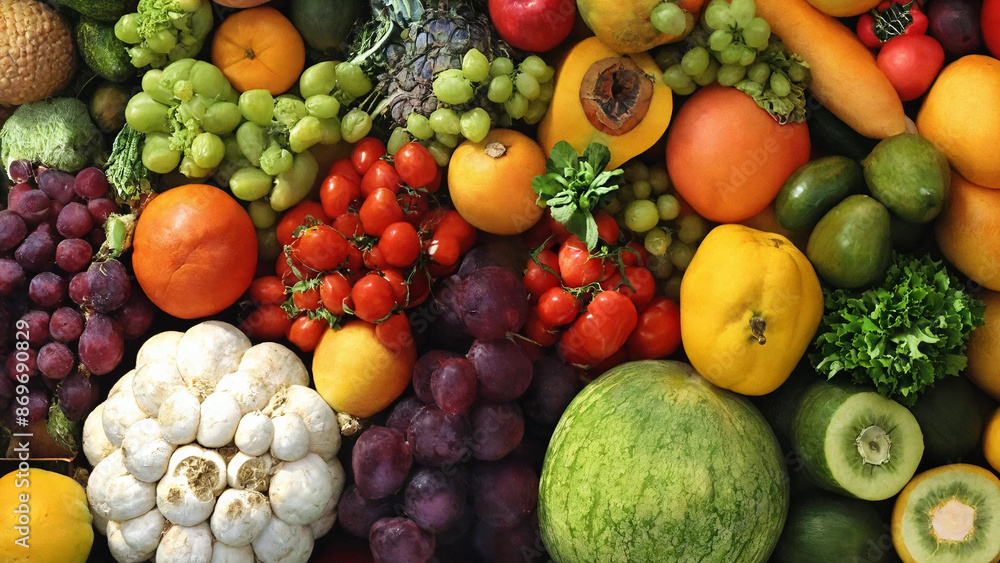 Different fruits and vegetables, 16:9 with copyspace, 300 dpi Different fruits and vegetables, 16:9 with copyspace, 300 dpi