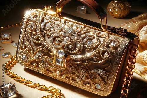 luxurious Handbag Encrusted with Diamonds and Gold Accents photo