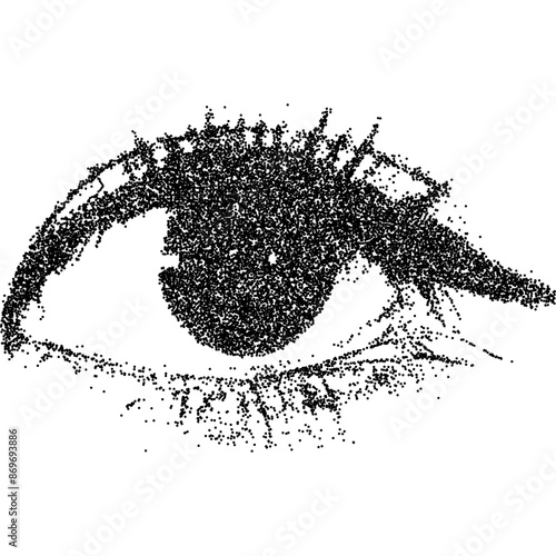 Eye with halftone stipple effect, for grunge punk y2k collage design. Vector illustration in vintage photocopy style for gothic surreal poster or banner.