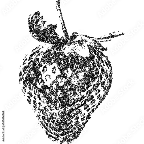 Strawberry with retro photocopy stipple effect, for grunge punk y2k collage design. Vector illustration in vintage halftone brutalist design for banner or poster