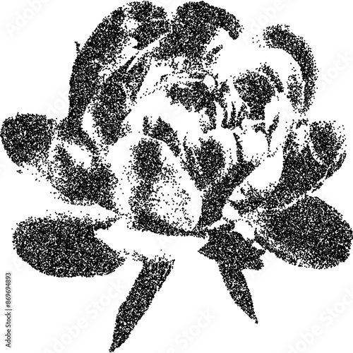 Flower with retro photocopy stipple effect, for grunge punk y2k collage design. Vector illustration in vintage halftone brutalist design for banner or poster