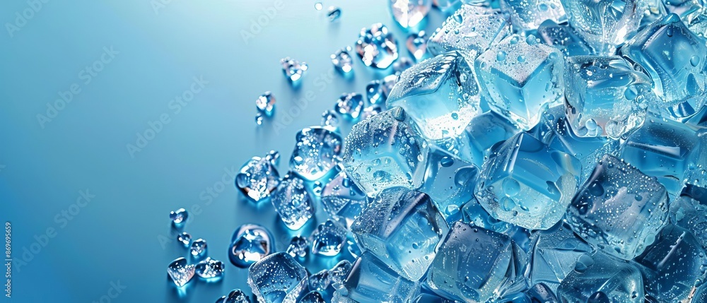 Ice cubes bluish background Frozen water Cold fresh concept , add copyspace for text Ice cubes bluish background Frozen water Cold fresh concept , add copyspace for text