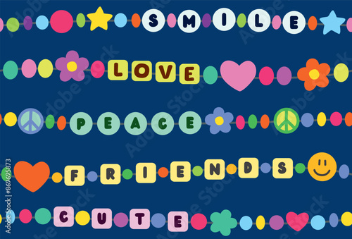 Seamless pattern with сartoon friendship bracelets. Vector colorful background in flat style