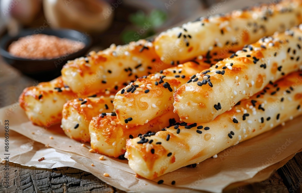 Sesame Seed and Herb Cheese Sticks on Parchment Paper Sesame Seed and Herb Cheese Sticks on Parchment Paper