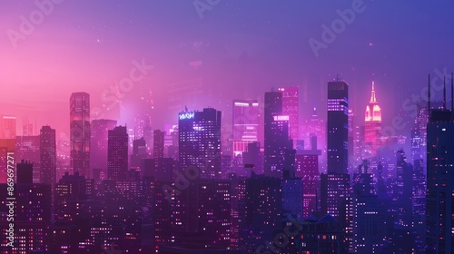 City Lights Chill Urban skyline with soft glowing lights at dusk 4K Loop Animation Video For LoFi Music lofi light