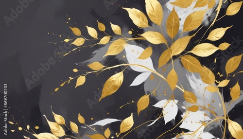 digital painting gold leafs on abstract background (1)