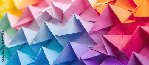 Obraz na płótnie Vibrant origami patterns can enhance backgrounds, graphics, and abstract concepts, providing a colorful backdrop with copy space for text. w salonie