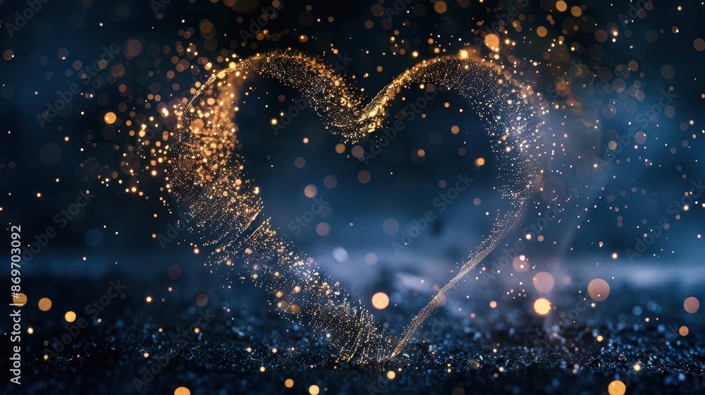 ethereal swirling cascade of luminescent particles forming a heart shape against a dark background symbolizing the magical essence of love ethereal swirling cascade of luminescent particles forming a heart shape against a dark background symbolizing the magical essence of love