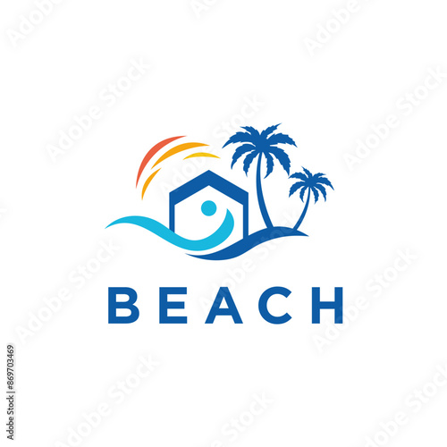 Beach and island logo design, vector design template of beach icons
