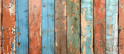 Grunge wood texture with peeling paint off wooden wall for copy space image. © HN Works