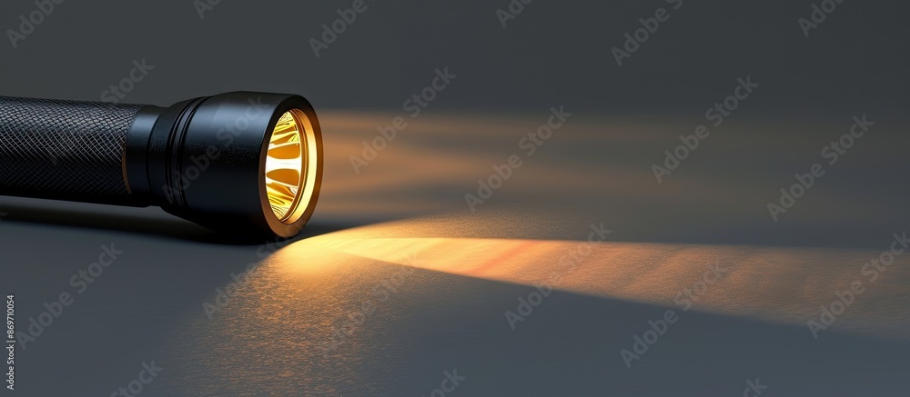 Illuminate flashlight shining on a neutral grey background with copy space image. Illuminate flashlight shining on a neutral grey background with copy space image.