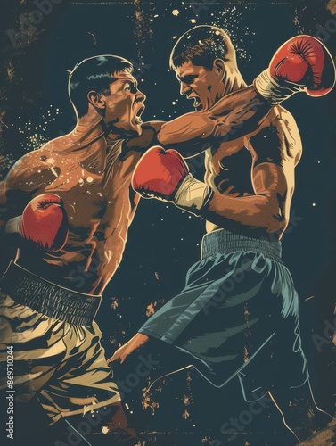 Vintage boxing match - two fighters go head-to-head photo