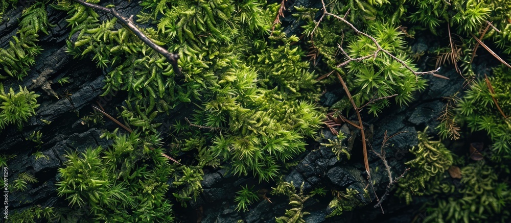 Close up image showing moss and branches on a European forest ground, with copy space image. Close up image showing moss and branches on a European forest ground, with copy space image.