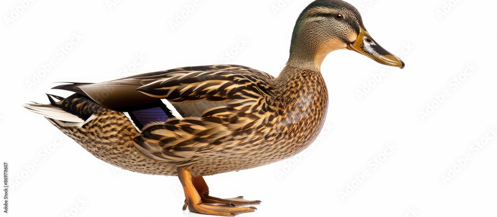 A Brown Khaki Campbell duck against a white backdrop, perfect for a copy space image. A Brown Khaki Campbell duck against a white backdrop, perfect for a copy space image.