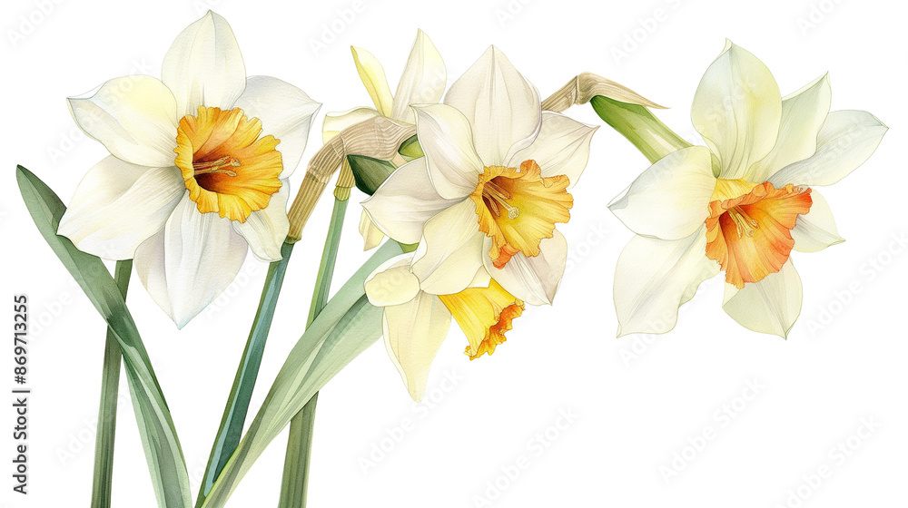 Naklejka premium A watercolor painting of two yellow flowers with green stems