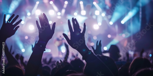 Wallpaper Mural night concert with people silhouettes hands up against projector lit festive concert scene Torontodigital.ca