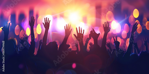 Wallpaper Mural night concert with people silhouettes hands up against projector lit festive concert scene Torontodigital.ca