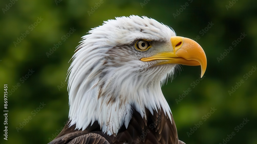 majestic bald eagle in closeup profile its piercing gaze and distinctive white head feathers capturing the birds power and nobility majestic bald eagle in closeup profile its piercing gaze and distinctive white head feathers capturing the birds power and nobility