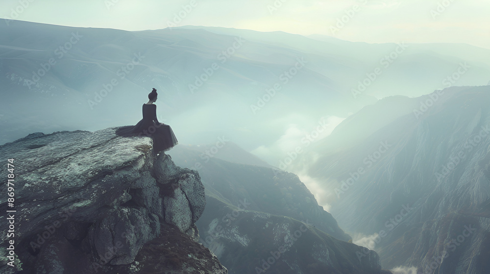 woman in a tutu on the edge of a mountain abyss woman in a tutu on the edge of a mountain abyss