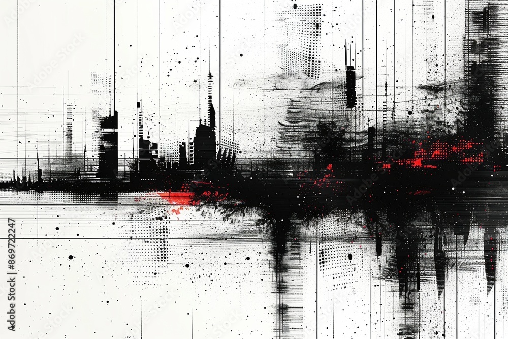 A deconstructed digital artwork in black and white. Scratches, paint drips, and a web of glitches and lines create a raw, urban aesthetic. A deconstructed digital artwork in black and white. Scratches, paint drips, and a web of glitches and lines create a raw, urban aesthetic.