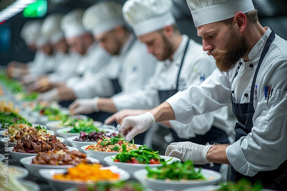 Chefs Preparing Salads in a Commercial Kitchen Chefs Preparing Salads in a Commercial Kitchen