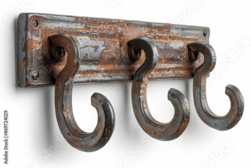 Rustic Triple Hook Wall Hanger, white background photo