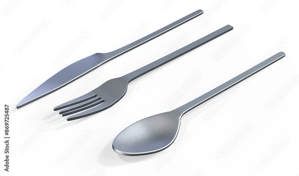 Set of new metal spoons on white background 3d render Set of new metal spoons on white background 3d render
