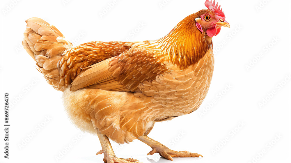 Fototapeta premium Brown hen isolated on white background. 