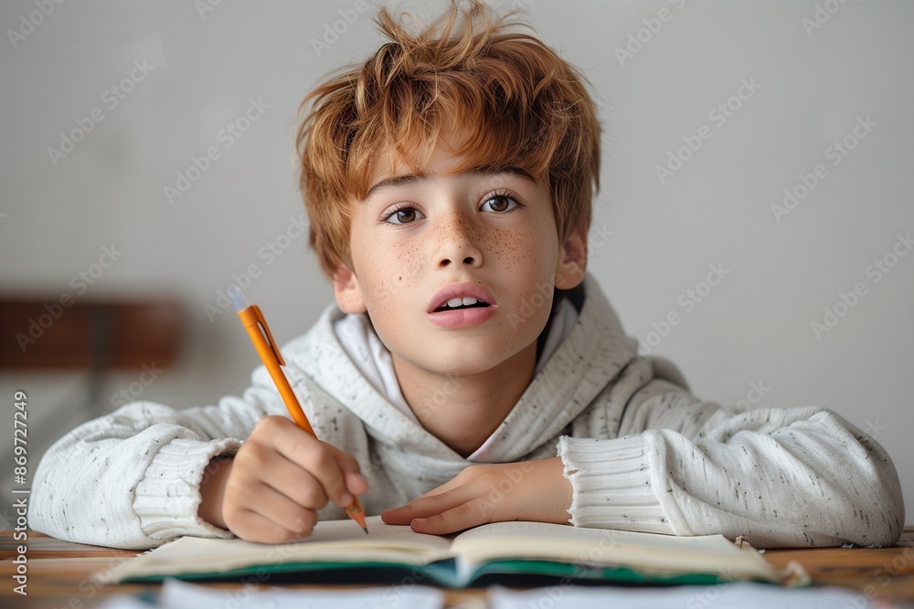 Portrait of an boy studying on a white background Portrait of an boy studying on a white background