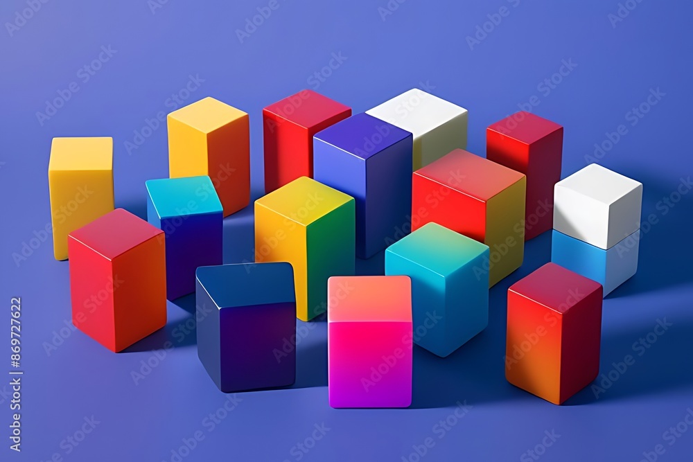 Obraz premium Abstract artwork featuring colorful cubes arranged in minimalist pattern.