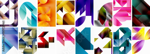 Triangles and circles abstract shapes templates set