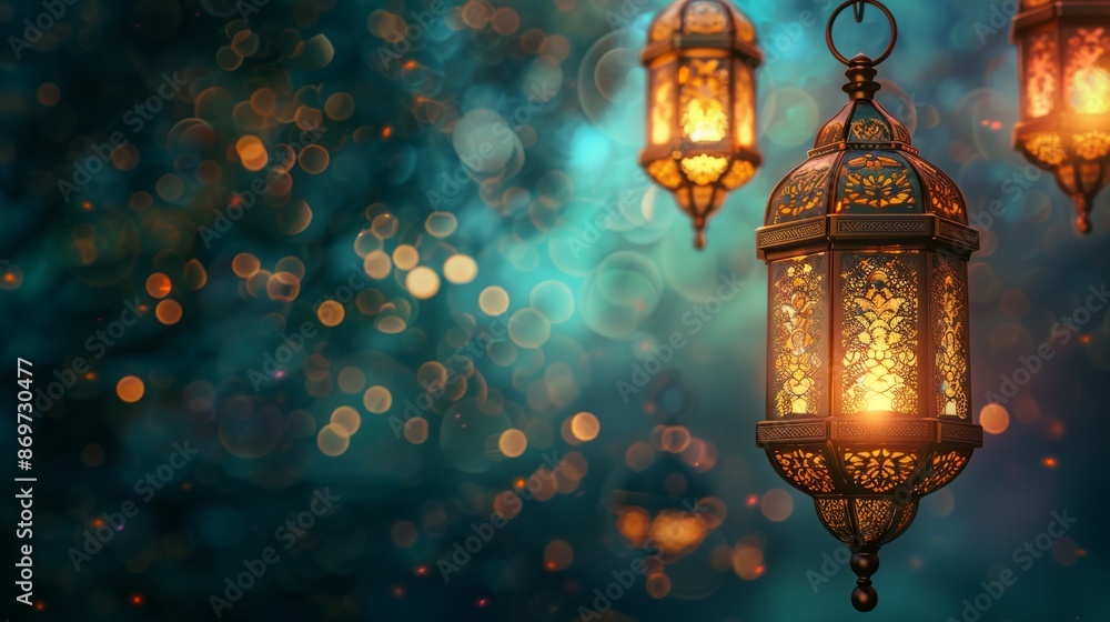 Glowing Arabic lanterns with bokeh lights background for Ramadan Kareem, Islamic, Eid Mubarak celebration, or Muslim festival. Concept of tradition, faith, and spirituality. Glowing Arabic lanterns with bokeh lights background for Ramadan Kareem, Islamic, Eid Mubarak celebration, or Muslim festival. Concept of tradition, faith, and spirituality.