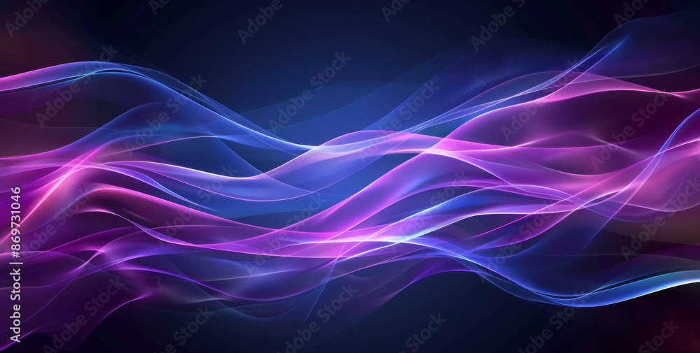 Abstract blue and purple background with smooth wavy lines on a dark colored background with soft lighting and a blurred effect Abstract blue and purple background with smooth wavy lines on a dark colored background with soft lighting and a blurred effect