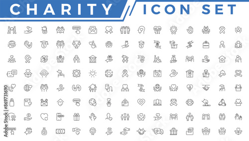 Charity icon set. Collection of donate, volunteer, care icon set design