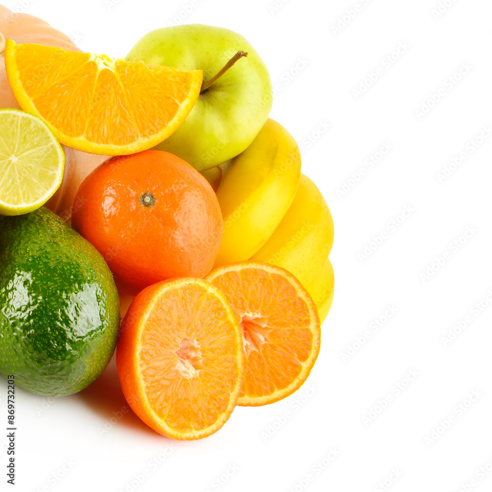Set of fruits isolated on a white. There is free space for text. Set of fruits isolated on a white. There is free space for text.