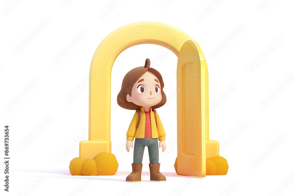 Naklejka premium Cute girl standing in front of the gate