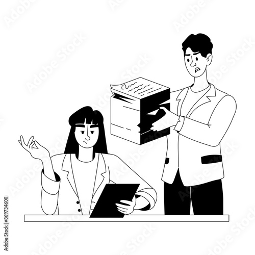 Character based glyph illustration of office work 