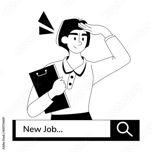 A glyph style character illustration of job search 