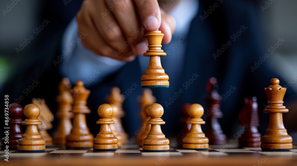 Close-up of a person's hand making a move during a chess game. Focus on chess pieces and strategic gameplay. Close-up of a person's hand making a move during a chess game. Focus on chess pieces and strategic gameplay.